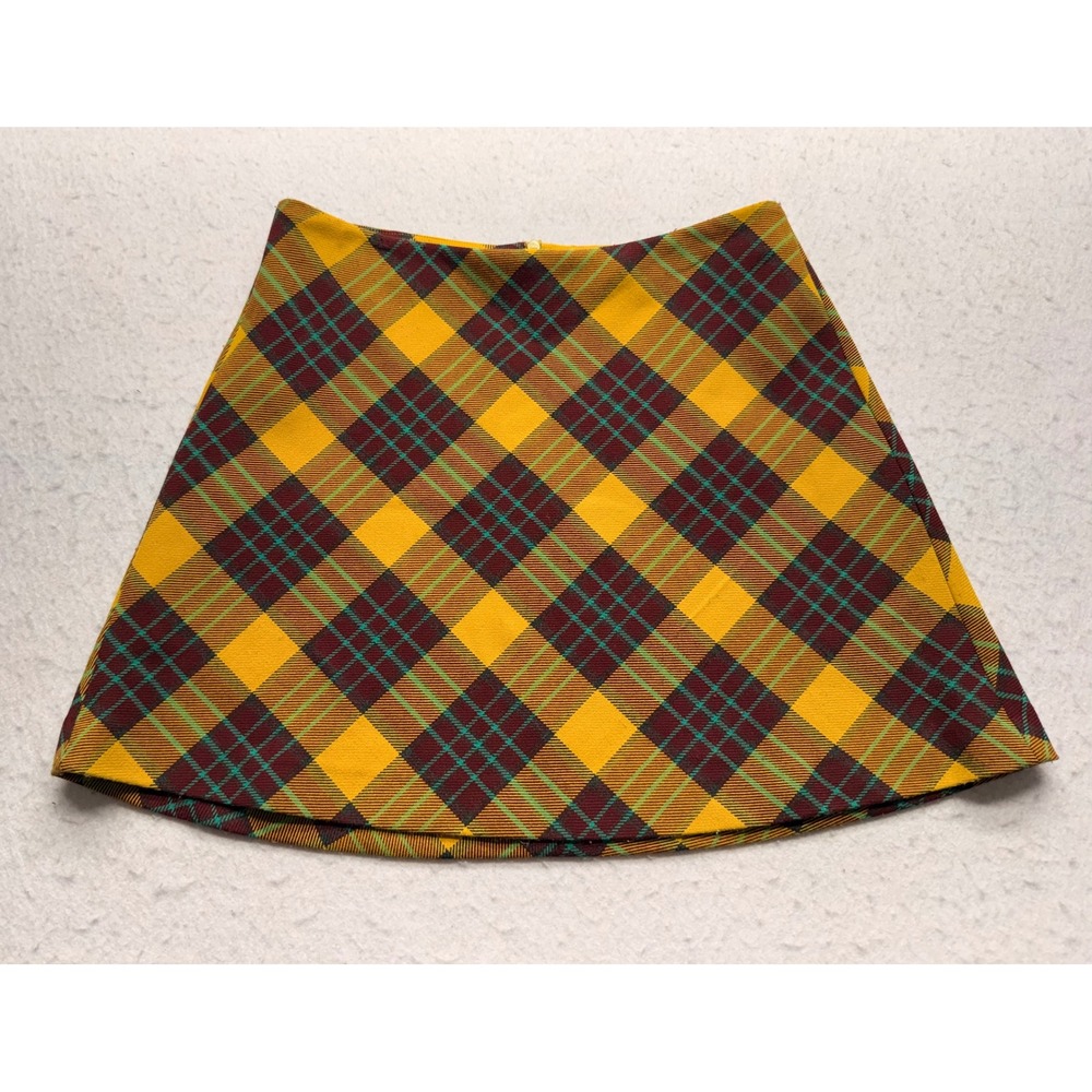 Zara Woman Yellow Plaid Mini Skirt Tartan A-Line High Waisted Size Small